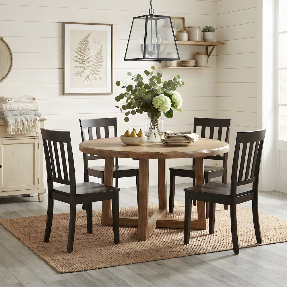 Solid Acacia Wood Classic Slat-Back Kitchen Dining Chairs, Set of 2, Espresso
