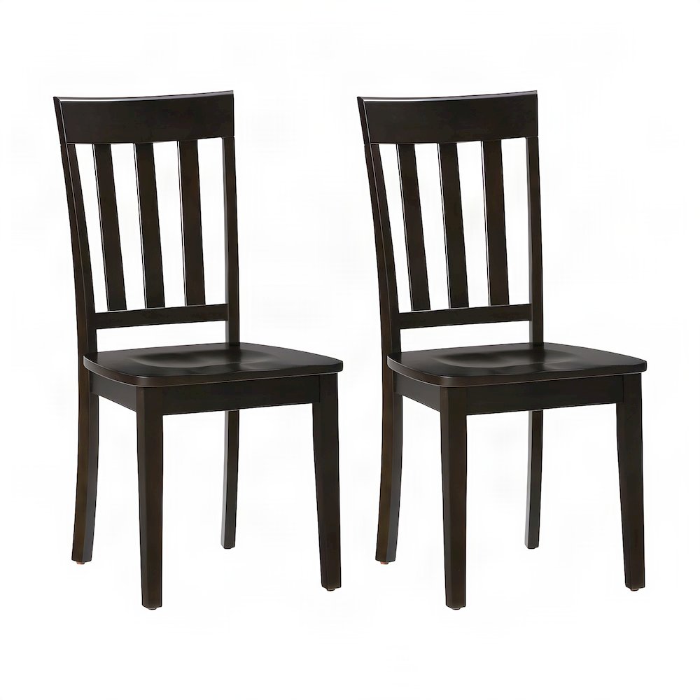 Solid Acacia Wood Classic Slat-Back Kitchen Dining Chairs, Set of 2, Espresso
