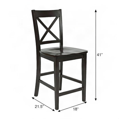 Acacia Wood X-Back Counter Height Barstools with Back, Set of 2, Espresso