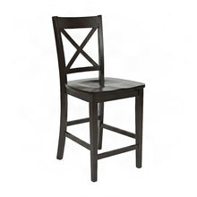 Acacia Wood X-Back Counter Height Barstools with Back, Set of 2, Espresso