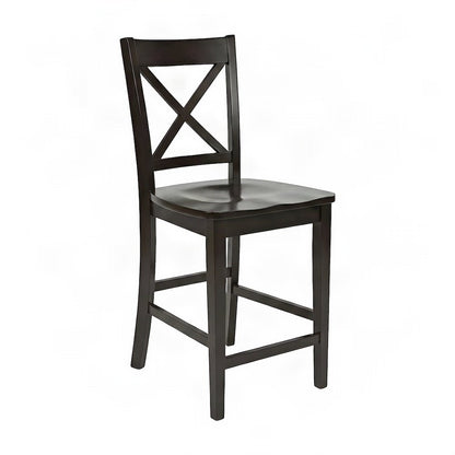 Acacia Wood X-Back Counter Height Barstools with Back, Set of 2, Espresso
