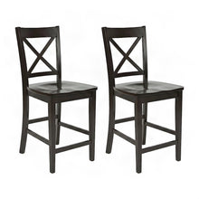 Acacia Wood X-Back Counter Height Barstools with Back, Set of 2, Espresso