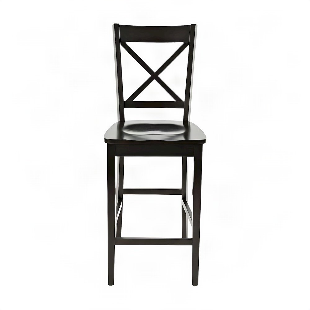 Acacia Wood X-Back Counter Height Barstools with Back, Set of 2, Espresso