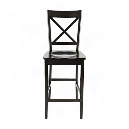 Acacia Wood X-Back Counter Height Barstools with Back, Set of 2, Espresso