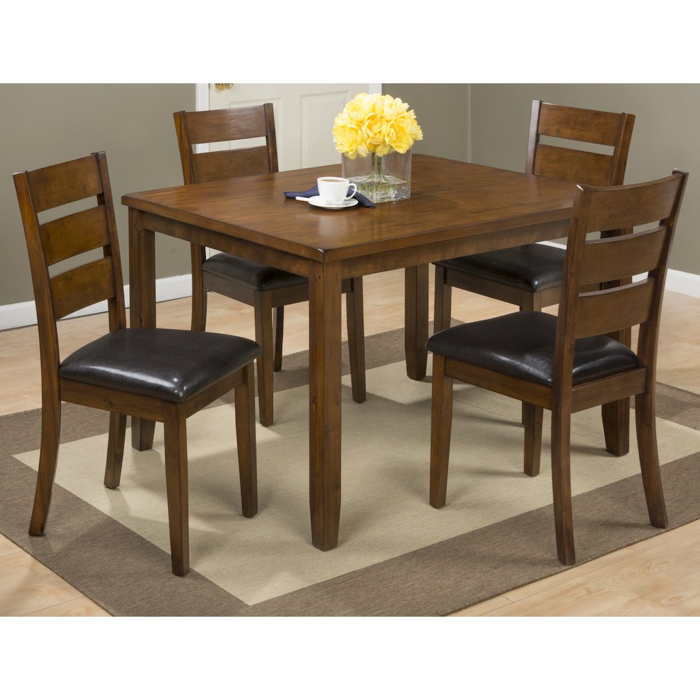 Rustic Brown Five Piece Dining Set - Table with Four Faux Leather Chairs