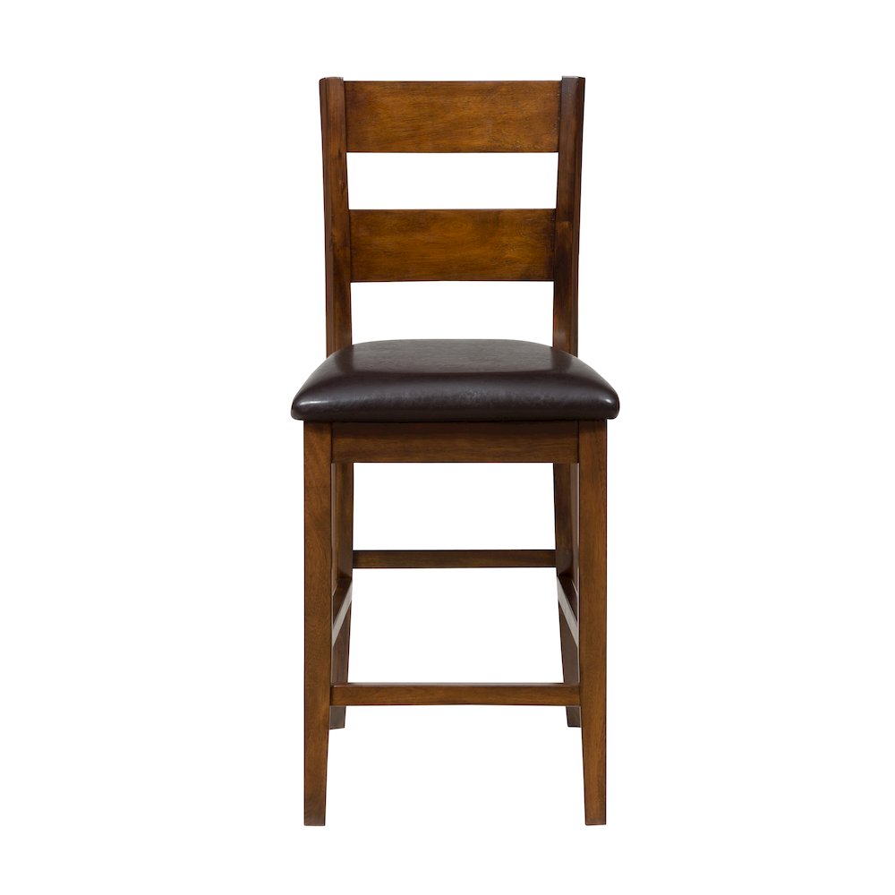 Rustic Brown Counter Height Table and Four Faux Leather Stools- Warm Brown