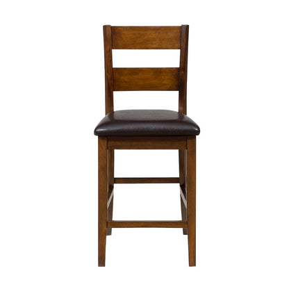 Rustic Brown Counter Height Table and Four Faux Leather Stools- Warm Brown