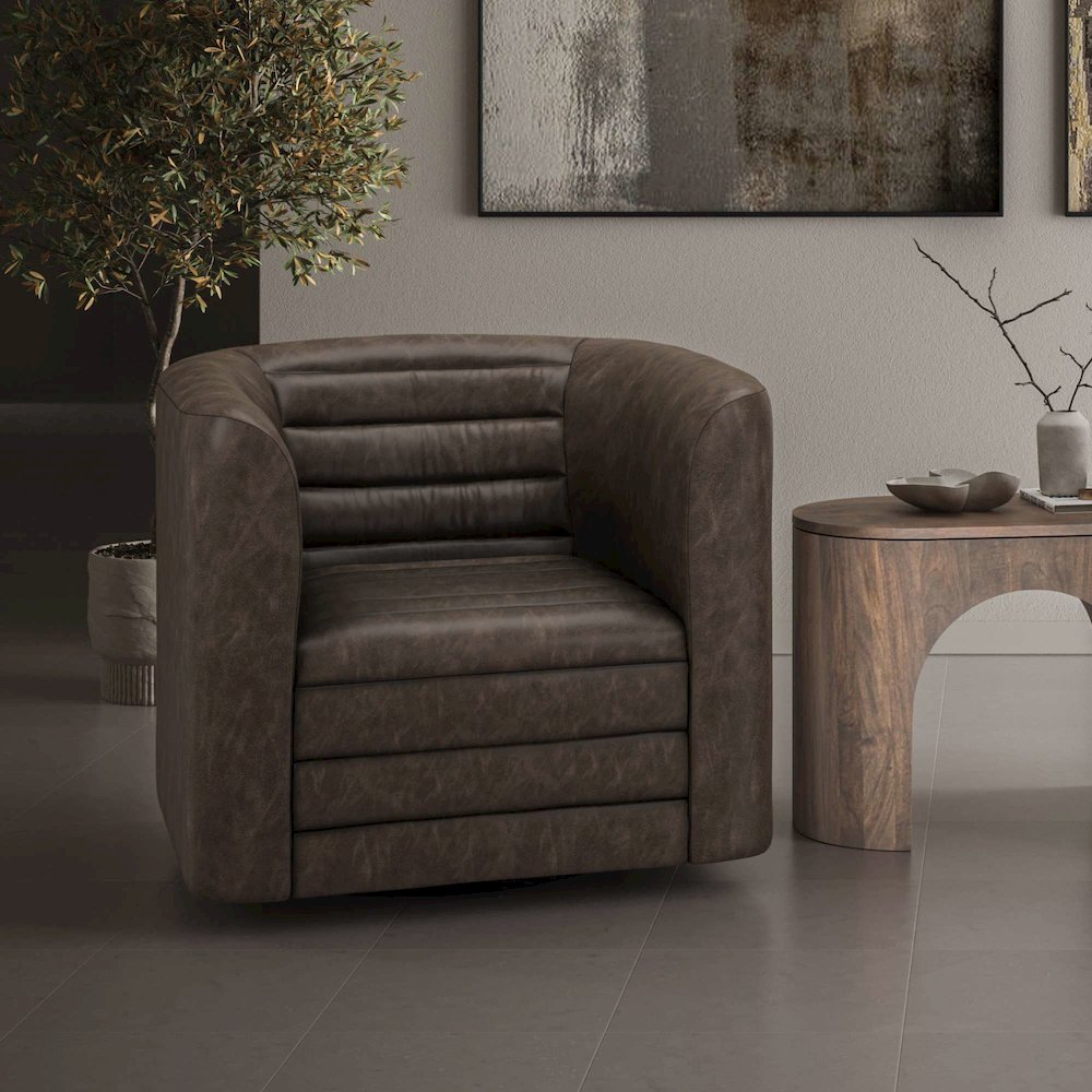 GT Channel Tufted Modern Barrel Accent Swivel Chair