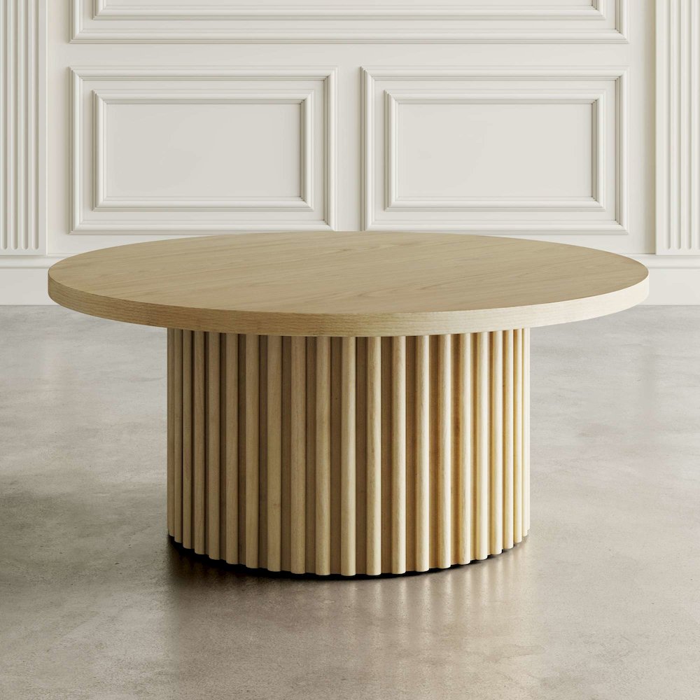Auden Three Piece Mid-Century Modern Fluted Living Room Coffee and End Table Set