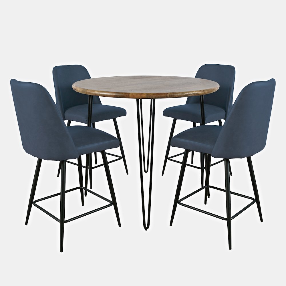 Five Piece Round Modern Solid Wood Counter Height Dining Set