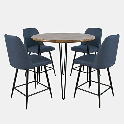 Five Piece Round Modern Solid Wood Counter Height Dining Set