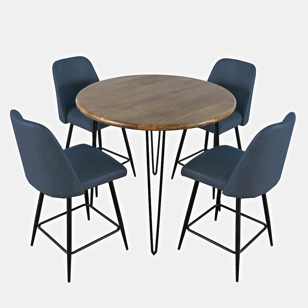 Five Piece Round Modern Solid Wood Counter Height Dining Set