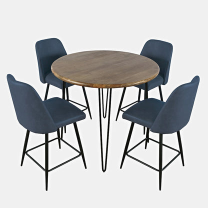 Five Piece Round Modern Solid Wood Counter Height Dining Set