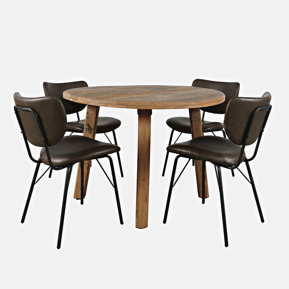 Five Piece Round Rustic Reclaimed Solid Wood Round Dining Set