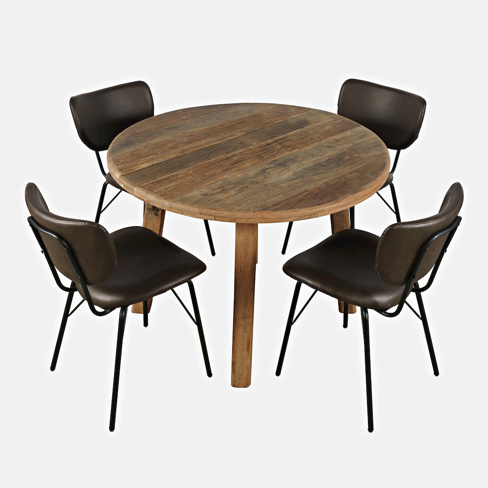 Five Piece Round Rustic Reclaimed Solid Wood Round Dining Set