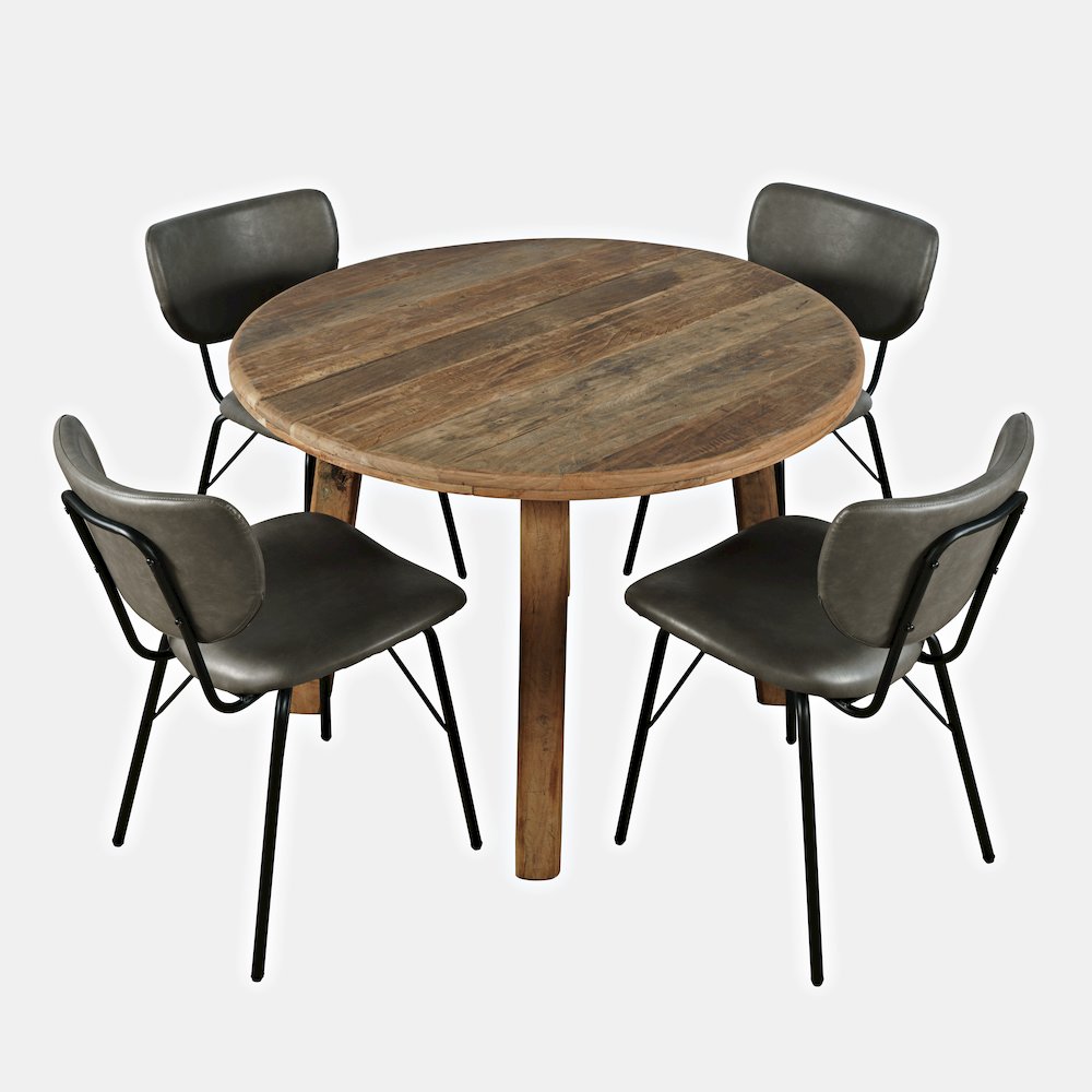 Five Piece Round Rustic Reclaimed Solid Wood Round Dining Set