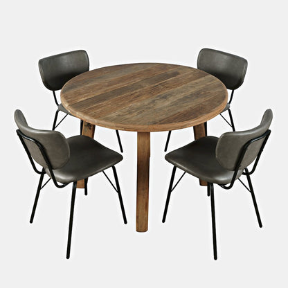 Five Piece Round Rustic Reclaimed Solid Wood Round Dining Set