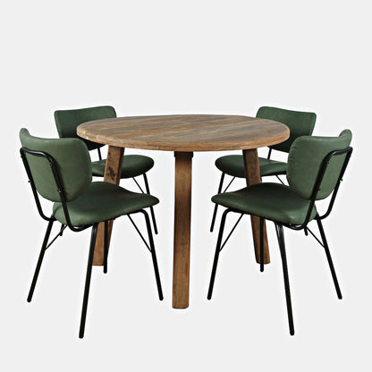 Five Piece Round Rustic Reclaimed Solid Wood Round Dining Set