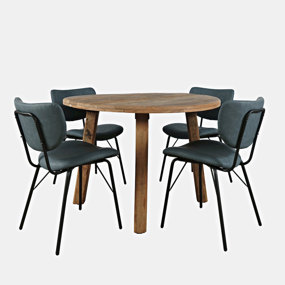 Five Piece Round Rustic Reclaimed Solid Wood Round Dining Set