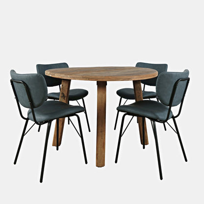Five Piece Round Rustic Reclaimed Solid Wood Round Dining Set