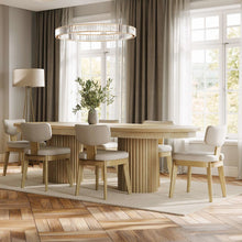 Auden 101" 7-Pc Mid-Century Modern Pedestal Dining Set, Upholstered Chairs