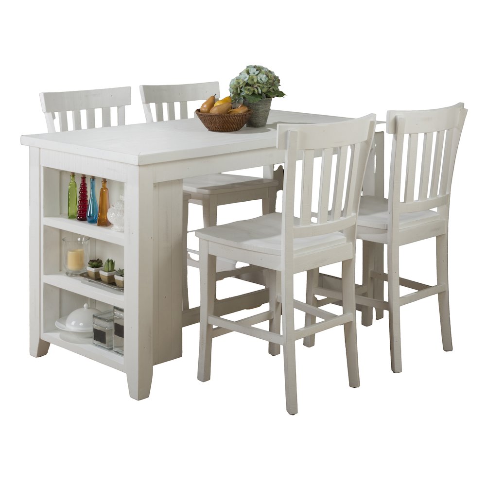 Solid Reclaimed Pine Rustic 60" Dining Set with Four Counter Height Barstools