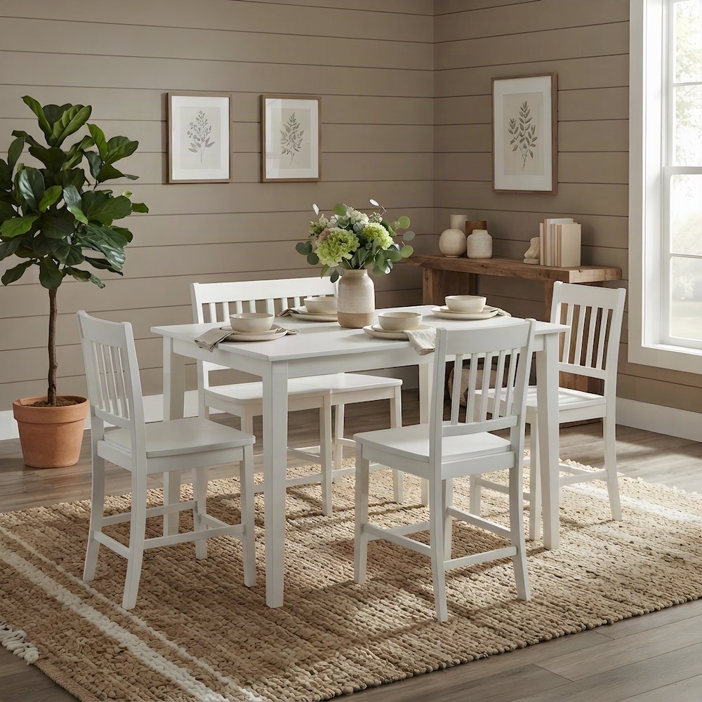 Solid Rubberwood Traditional Counter Height Pub and Dining Table, Paperwhite