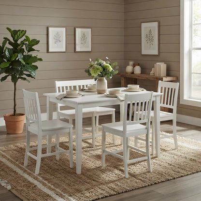 Solid Rubberwood Traditional Counter Height Pub and Dining Table, Paperwhite