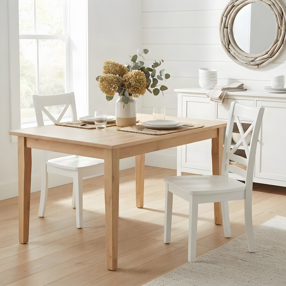 Acacia Solid Wood Cross-Back Kitchen Dining Chairs, Set of 2, Paperwhite