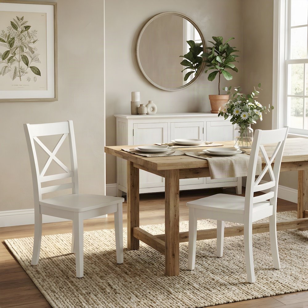 Acacia Solid Wood Cross-Back Kitchen Dining Chairs, Set of 2, Paperwhite