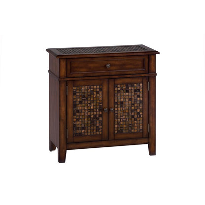 Brown Cocktail Table with Mosaic Tile Inlay