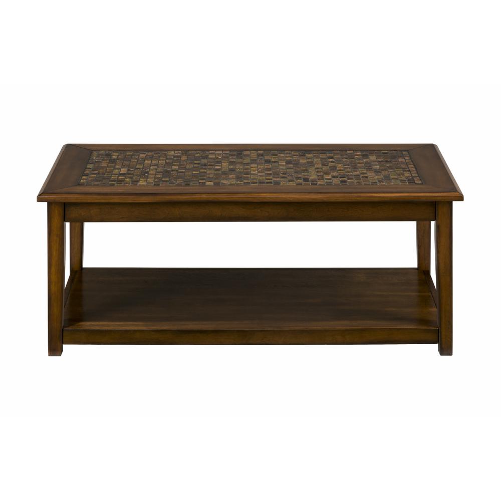 Brown Cocktail Table with Mosaic Tile Inlay