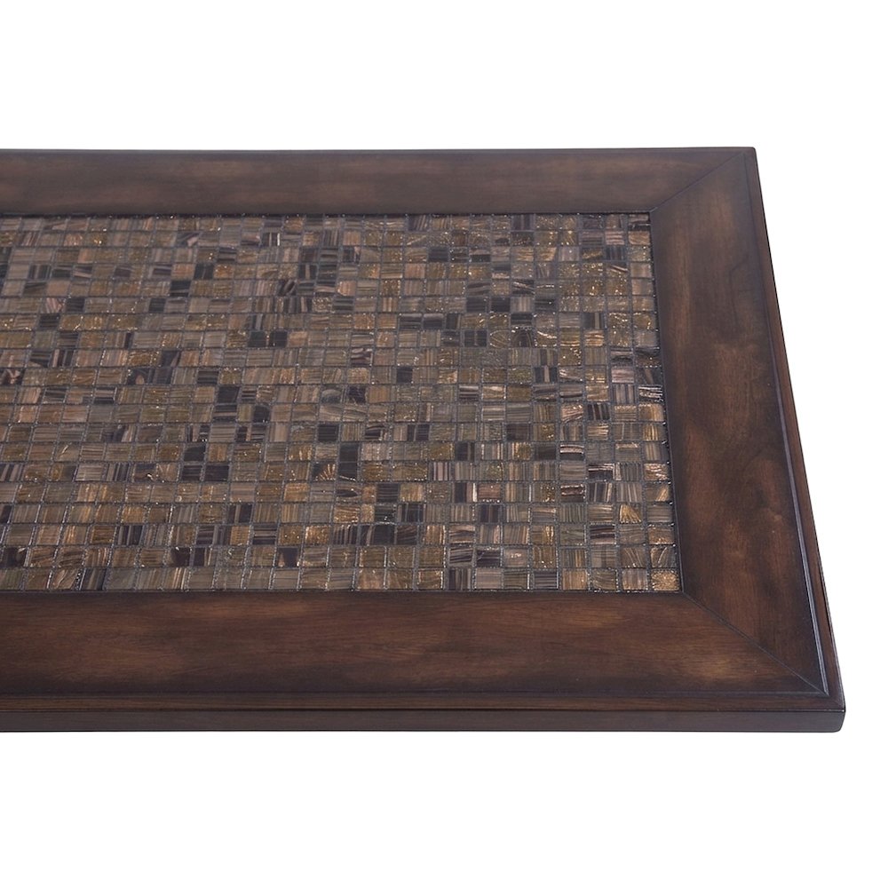 Veneer and Tile Coffee Table with Mosaic Inlay Top on Wheels, Brown