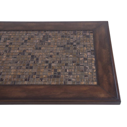 Veneer and Tile Coffee Table with Mosaic Inlay Top on Wheels, Brown