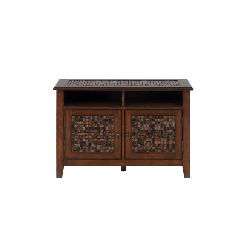 Brown Sofa/Media Table with Mosaic Tile Inlay