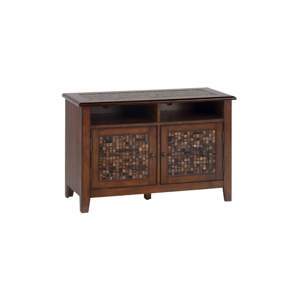 Brown Sofa/Media Table with Mosaic Tile Inlay
