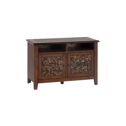 Brown Sofa/Media Table with Mosaic Tile Inlay