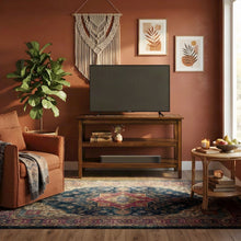 Tile-Inlay Veneer Sofa Table with Mosaic Top, Narrow Console, Brown