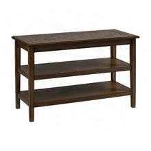 Tile-Inlay Veneer Sofa Table with Mosaic Top, Narrow Console, Brown