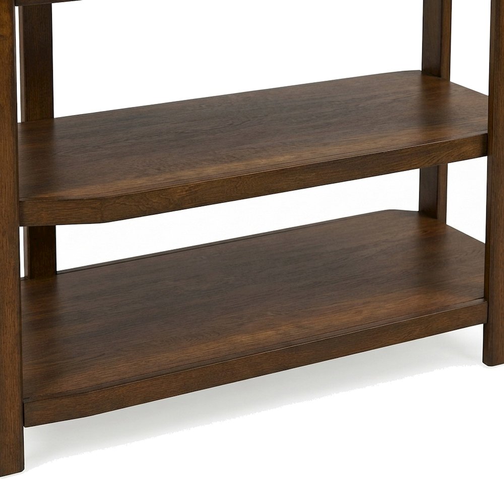 Tile-Inlay Veneer Sofa Table with Mosaic Top, Narrow Console, Brown