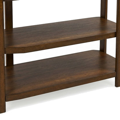 Tile-Inlay Veneer Sofa Table with Mosaic Top, Narrow Console, Brown