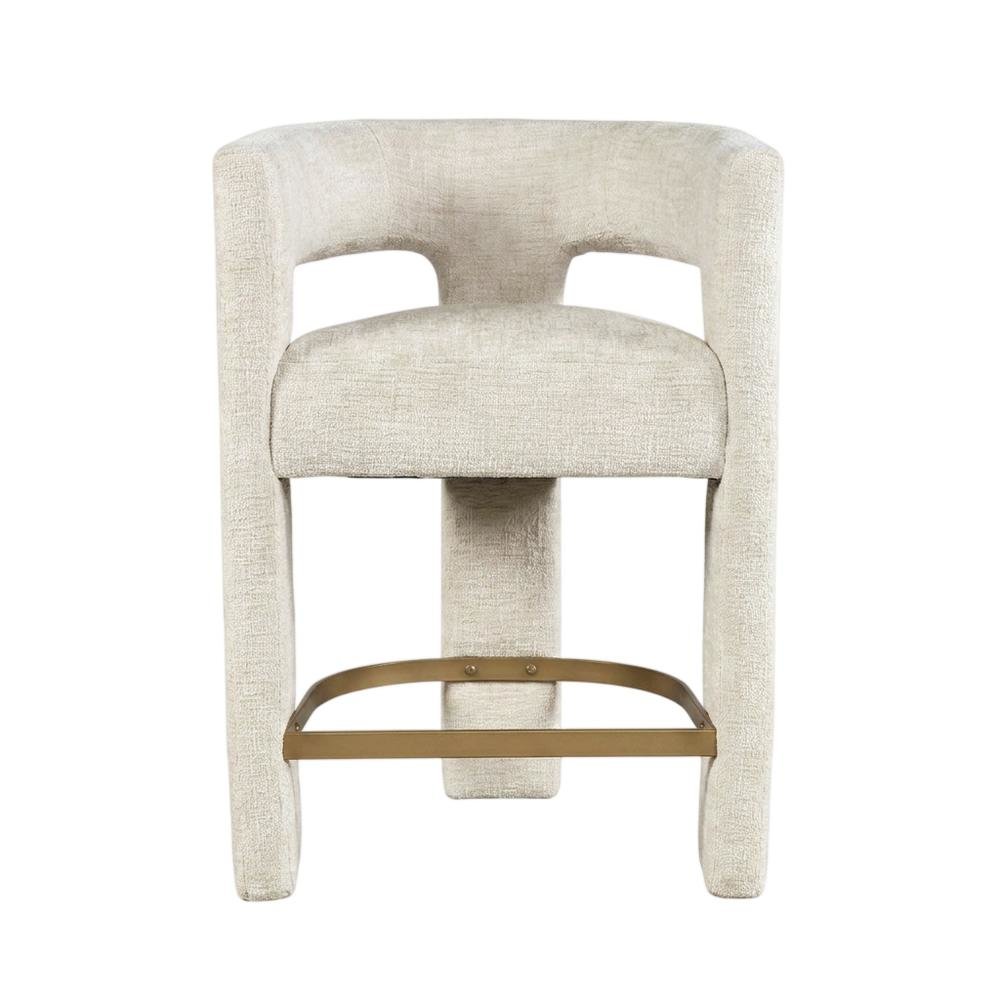 Modern Upholstered Counter Stool, Iron Frame, Natural, Set of 2