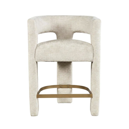 Modern Upholstered Counter Stool, Iron Frame, Natural, Set of 2