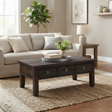 Acacia Veneer Coffee Table with 3 Drawers, Rectangle, Distressed Dark Brown