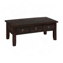 Acacia Veneer Coffee Table with 3 Drawers, Rectangle, Distressed Dark Brown