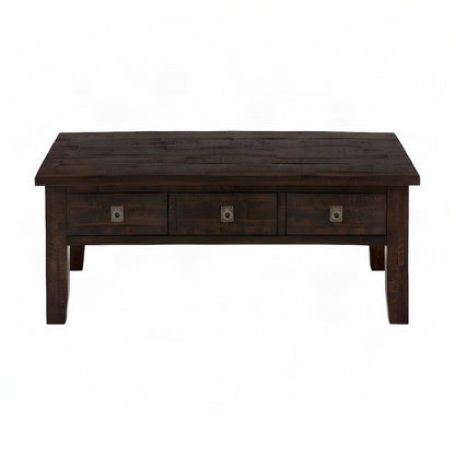 Acacia Veneer Coffee Table with 3 Drawers, Rectangle, Distressed Dark Brown