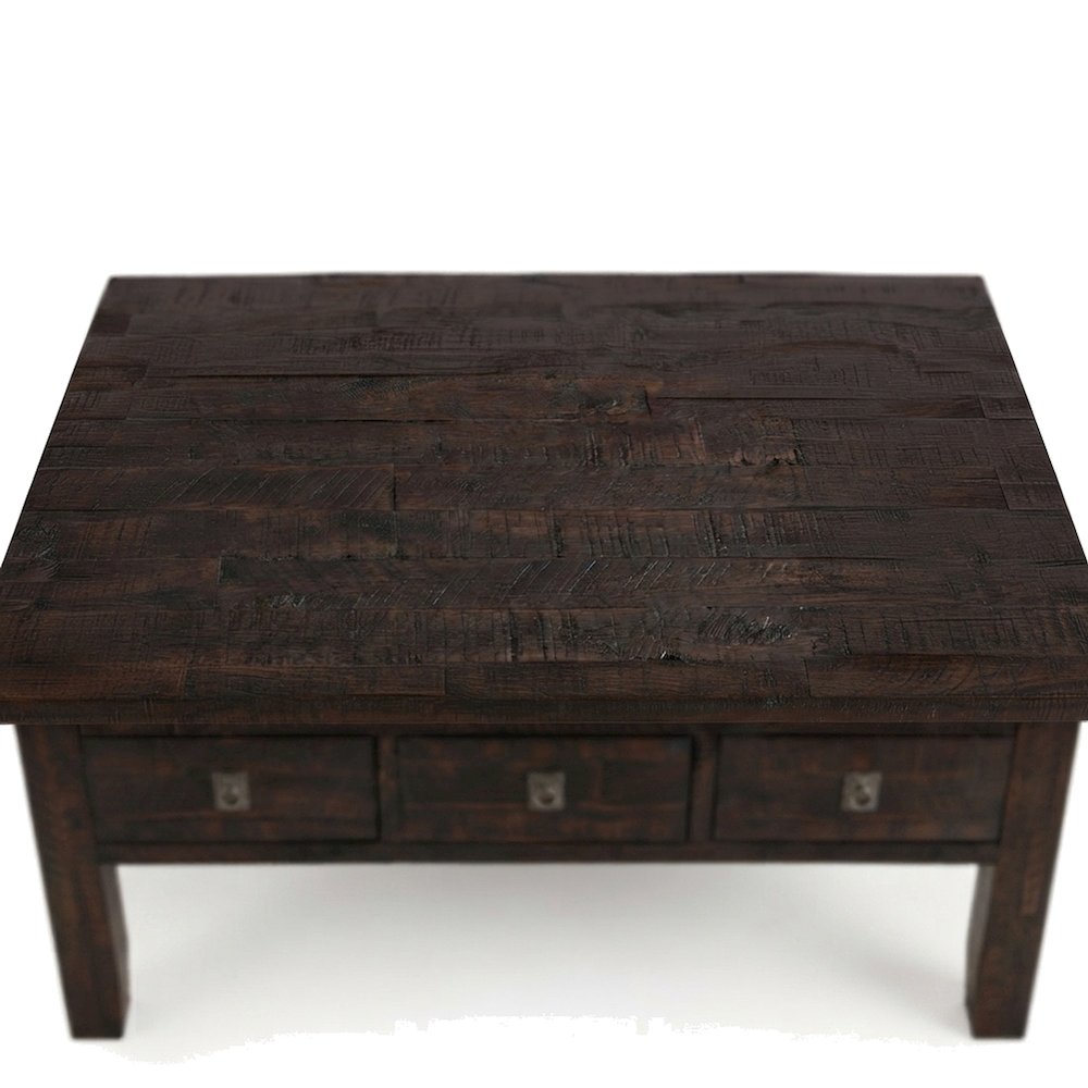 Acacia Veneer Coffee Table with 3 Drawers, Rectangle, Distressed Dark Brown