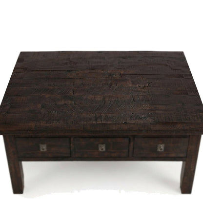 Acacia Veneer Coffee Table with 3 Drawers, Rectangle, Distressed Dark Brown