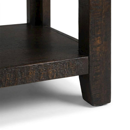 Acacia Veneer Distressed Square End Table with Drawer, Rustic, Deep Chocolate