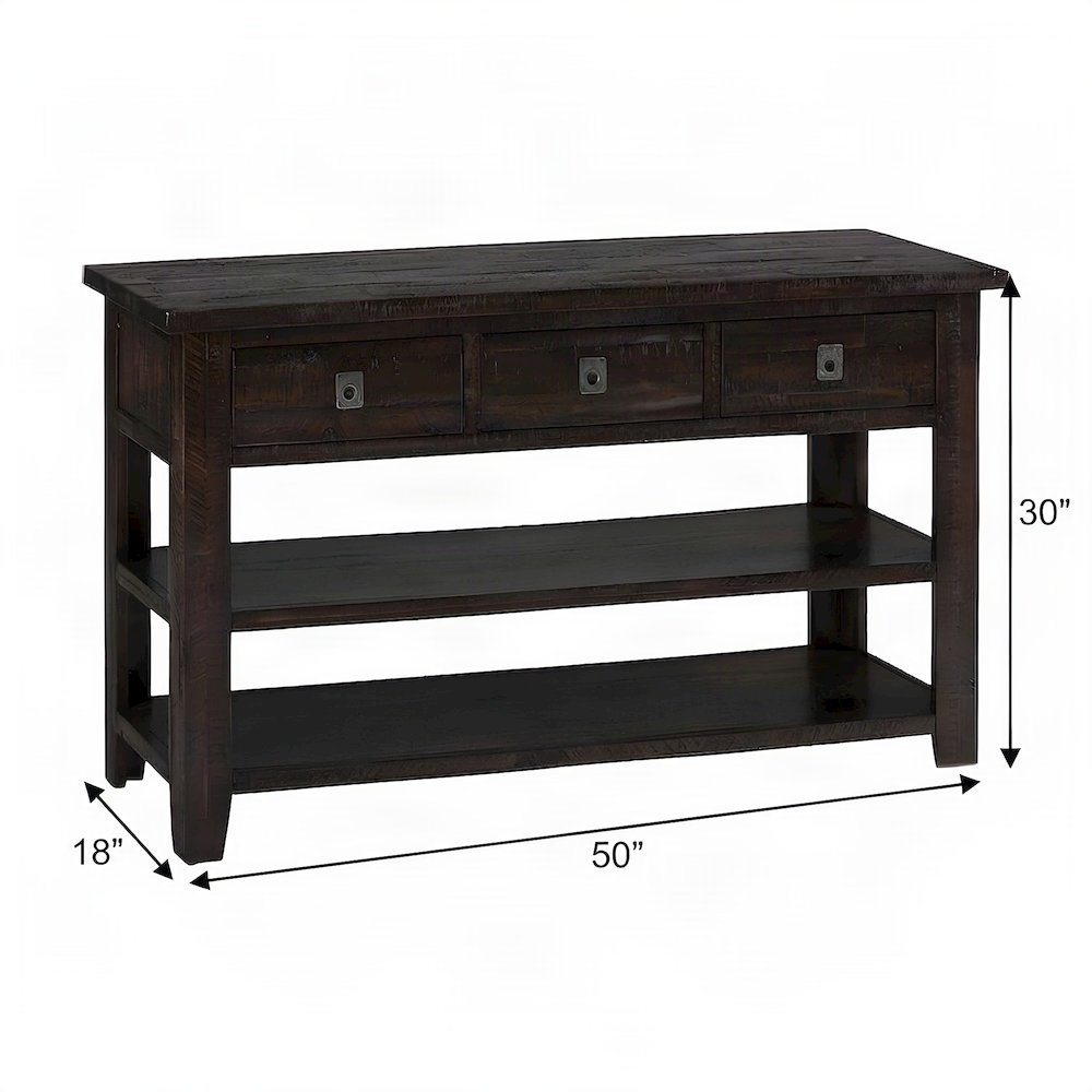 Acacia Veneer Console Table with 3-Drawer Storage, Distressed Dark Brown
